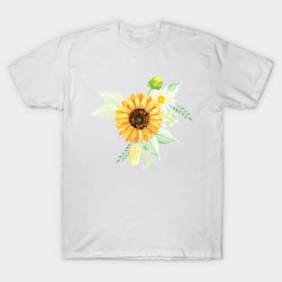 Sunflowers and Daisies Bouquets | Watercolor | Art | Pattern T-Shirt